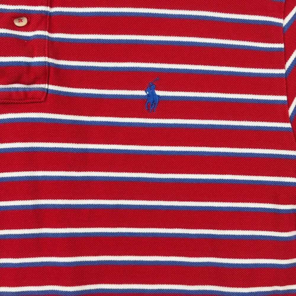 Polo‎ Ralph Lauren Men Lg Red White Blue Striped Short Sleeve Pique Polo Shirt